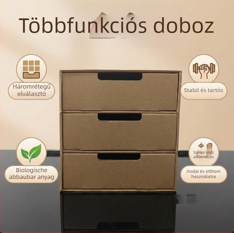 Kraftpapírból készült többrekeszes fiókos rendező A4-es dokumentumokhoz, íróasztali tava?roló