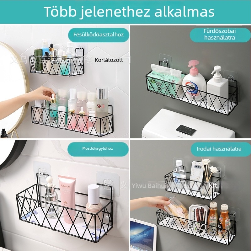 Fali fém fürdőszobai tárolópolc fúrás nélkül