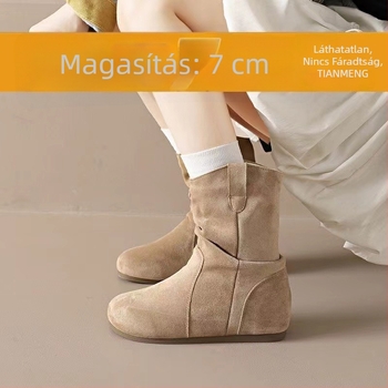 Birkenstock-stílusú női rövid csizma, 7 cm-es magasságú emelés, retro dizájn, 2025-őszi kollekció, valódi bőr