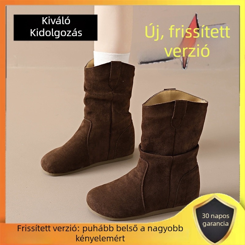 Birkenstock-stílusú női rövid csizma, 7 cm-es magasságú emelés, retro dizájn, 2025-őszi kollekció, valódi bőr
