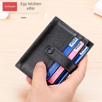 Kompakt, ultra vékony valódi bőrből készült kártyatartó RFID védelemmel, több kártyahely a hitelkártyákhoz és a vezetői engedélyhez, koreai stílusban