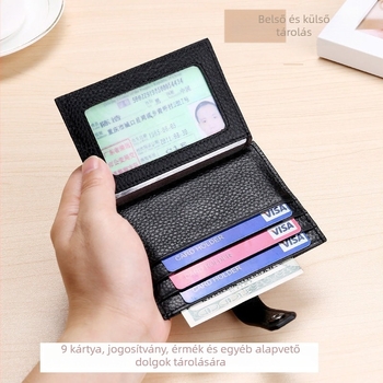 Kompakt, ultra vékony valódi bőrből készült kártyatartó RFID védelemmel, több kártyahely a hitelkártyákhoz és a vezetői engedélyhez, koreai stílusban