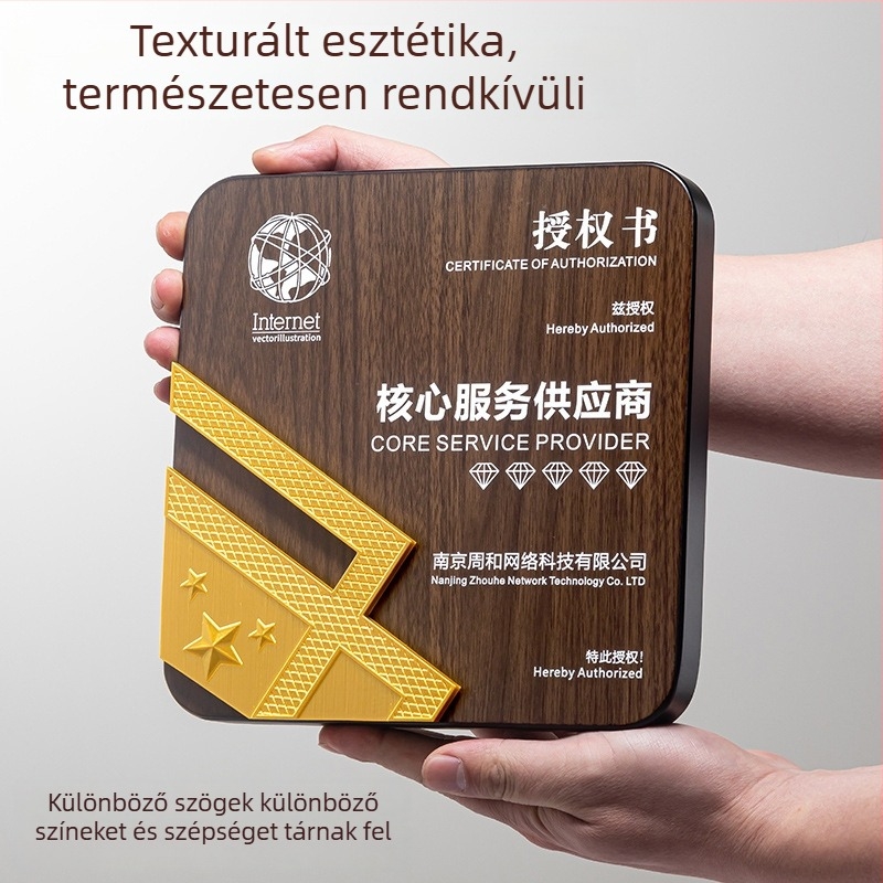 Fa díj plakett kitüntető bizonyítvánnyal kiemelkedő tag és vezető egység számára; testre szabható; méret 20×25 cm
