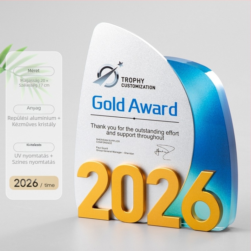 2026-os kristálytrófea – személyre szabott, prémium, innovatív emlékdíj éves értekezletre, kiemelkedő munkatárs gravírozott