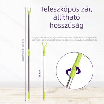 Rozsdamentes acélből készült teleszkópos ruhaszárító rúd gumírozott fejjel — erkélyre és otthoni használatra