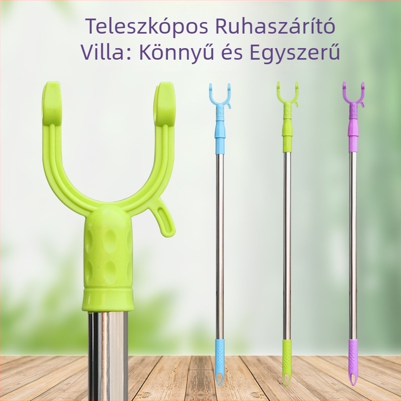 Rozsdamentes acélből készült teleszkópos ruhaszárító rúd gumírozott fejjel — erkélyre és otthoni használatra