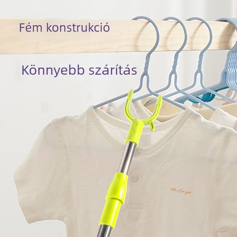 Rozsdamentes acélből készült teleszkópos ruhaszárító rúd gumírozott fejjel — erkélyre és otthoni használatra