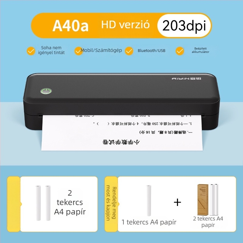 Qirui A40a hordozható otthoni hőnyomtató, kicsi és kompakt, vezeték nélküli kapcsolattal a telefonhoz, ideális házi feladatokhoz és családi használathoz