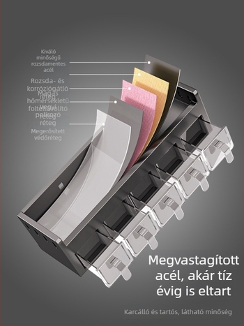 Hétszintes falra szerelhető fűszertartó polc üvegekkel, fúrás nélkül