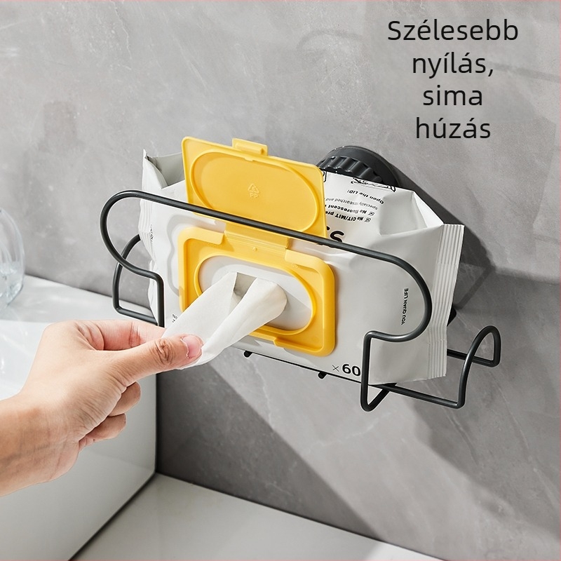 Fali toalettpapír-doboz ventuzás rögzítéssel, fúrás nélkül; tárolópolc és nyitott nedves törlőkendő-doboz a konyhához