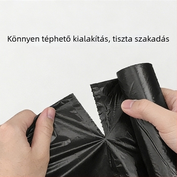Háztartási hulladékzsákok, perforáltak, fekete, vastagítottak, mellény-stílusú, sík szájú, sík fenekű, tekercses csomagolás