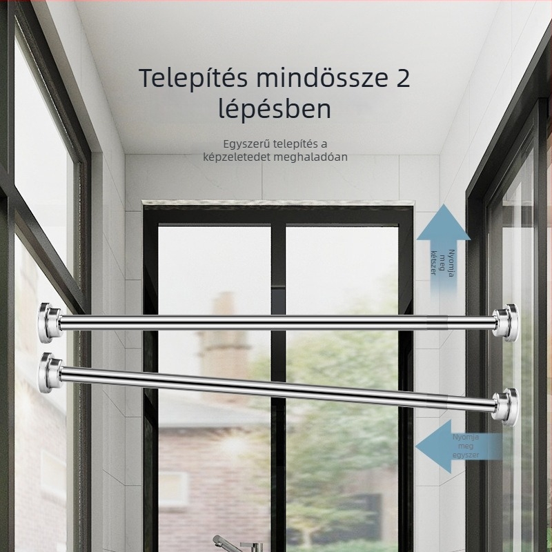 Testreszabható rozsdamentes acél teleszkópos zuhanyfüggönyrú — többfunkciós, fúrás nélküli telepítés, fürdőszoba, ajtó, ruhaszárítás és hálószoba