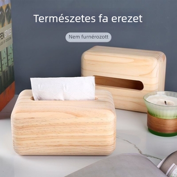 Tömörfa asztali szalvétadoboz, luxus dizájn, natúr fa szín, többfunkciós tárolás
