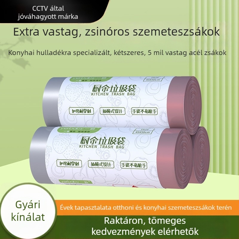 Nagy méretű szemeteszsák húzózsinórral, extra vastag, egyszer használatos, háztartási és irodai használatra