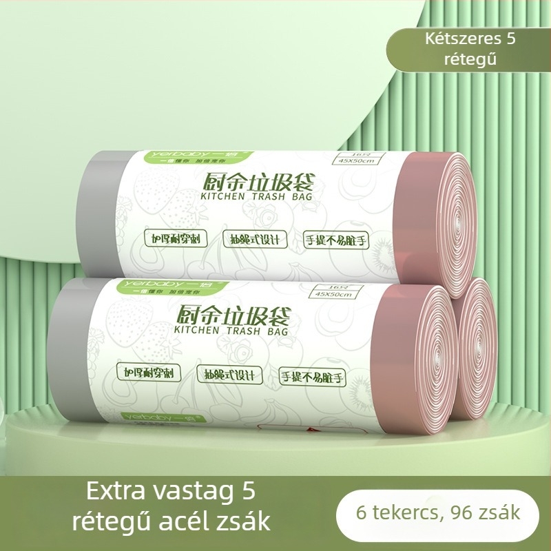 Nagy méretű szemeteszsák húzózsinórral, extra vastag, egyszer használatos, háztartási és irodai használatra