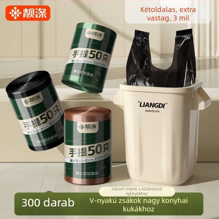 Beautiful Polyester nagy vastag szemeteszsák kézi hordozóval, fekete, mellény-stílusú, konyhai hulladékhoz, otthoni és kereskedelmi használatra