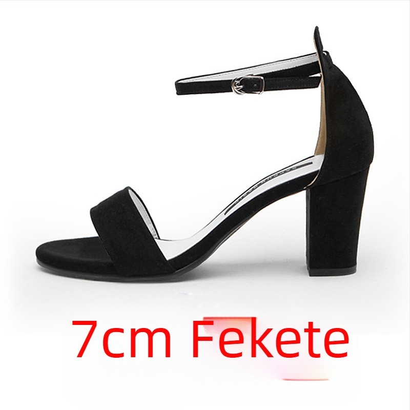 Női egy-sávos szandál, vastag sarkú 6–8 cm, nyári koreai stílus, vizuálisan hosszabbítja a lábakat