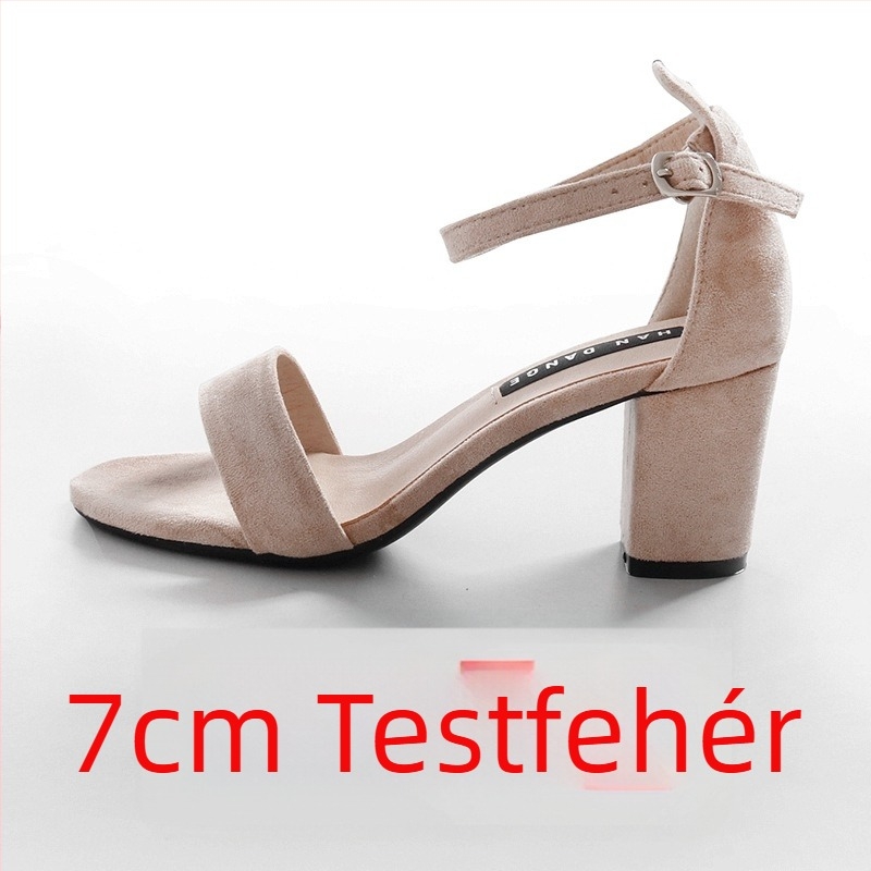 Női egy-sávos szandál, vastag sarkú 6–8 cm, nyári koreai stílus, vizuálisan hosszabbítja a lábakat