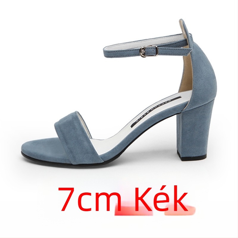 Női egy-sávos szandál, vastag sarkú 6–8 cm, nyári koreai stílus, vizuálisan hosszabbítja a lábakat