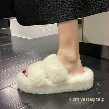 Női bolyhos papucs platformmal, magas talppal, tündér-stílusú, mindennapi viselethez
