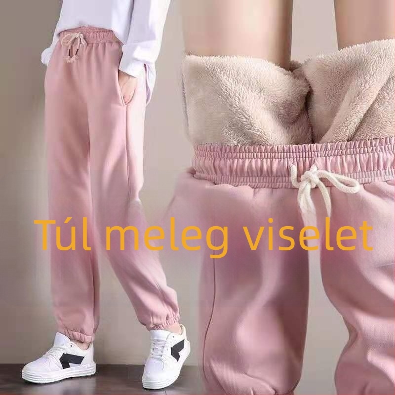 Női fleece-béléssel ellátott edzőnadrág, harém-stílus, téli vastag, plusz méret