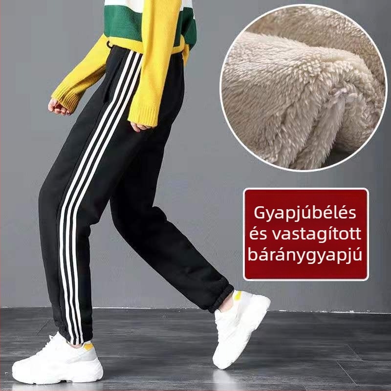 Női fleece-béléssel ellátott edzőnadrág, harém-stílus, téli vastag, plusz méret
