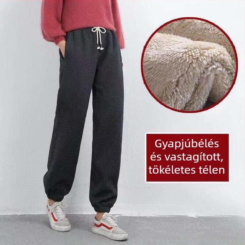 Női fleece-béléssel ellátott edzőnadrág, harém-stílus, téli vastag, plusz méret
