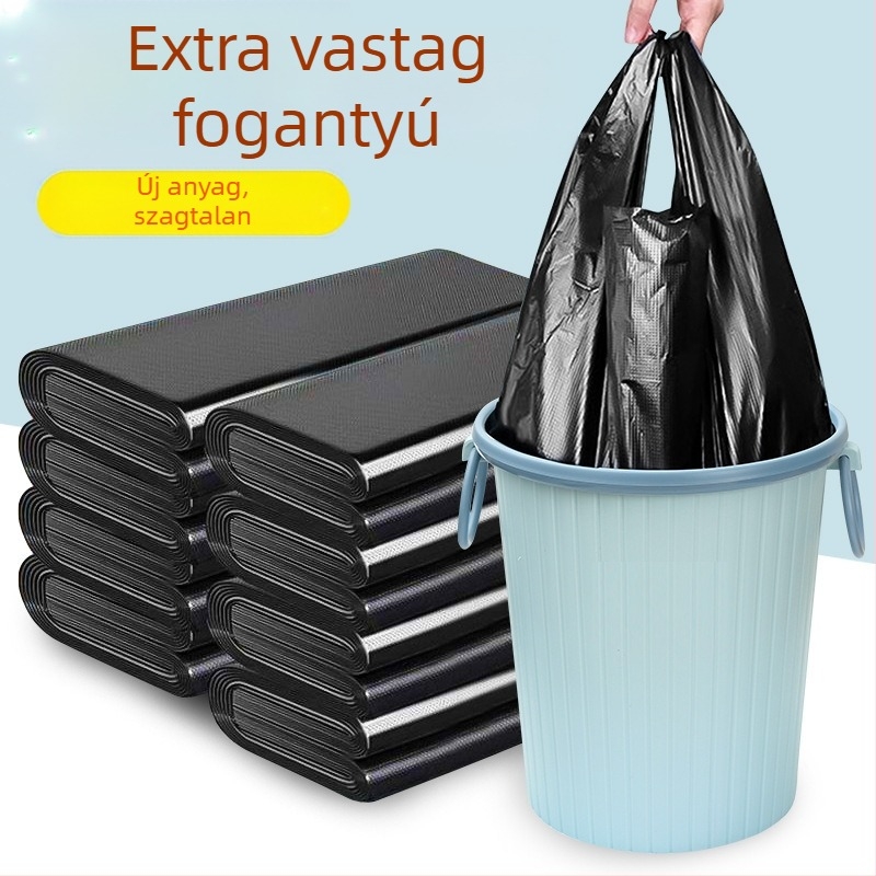 Fekete egyszer használatos konyhai szemeteszsákok, mellény-stílusú
