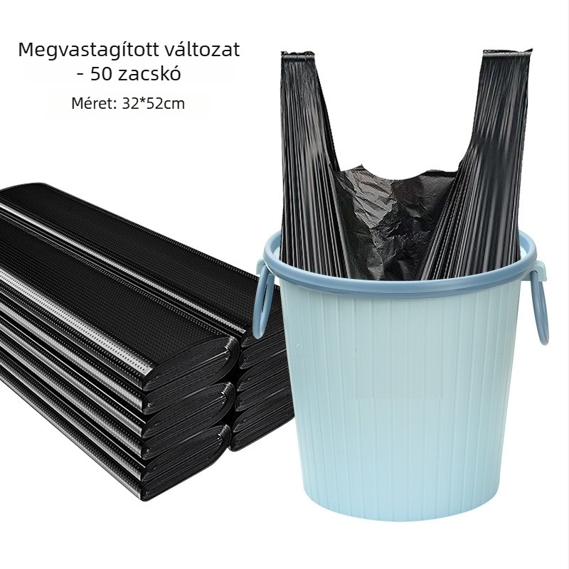 Fekete egyszer használatos konyhai szemeteszsákok, mellény-stílusú