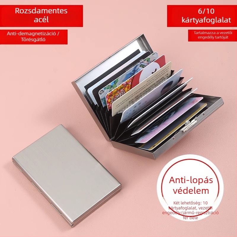 Rozsdamentes acél kártyatartó és azonosító tároló tok, demagnetizáció elleni védelem, uniszex