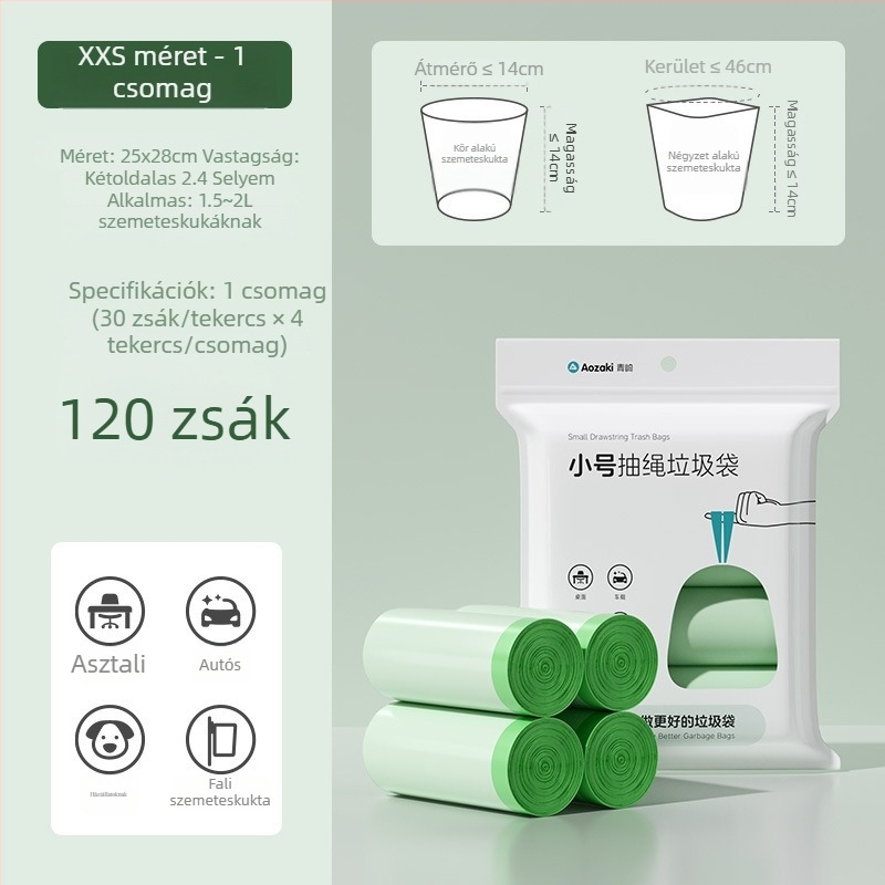 Qingqi mini szemeteszsákok, kis méretűek, otthoni asztali szemeteshez és az autóhoz, húzózsinórral záródó, vastagított műanyag zacskók