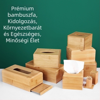 Bambuszfa papírzsebkendő tartó fürdőszobába és íróasztalra