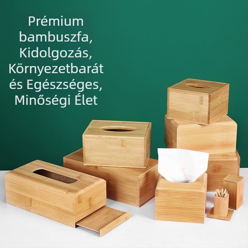 Bambuszfa papírzsebkendő tartó fürdőszobába és íróasztalra