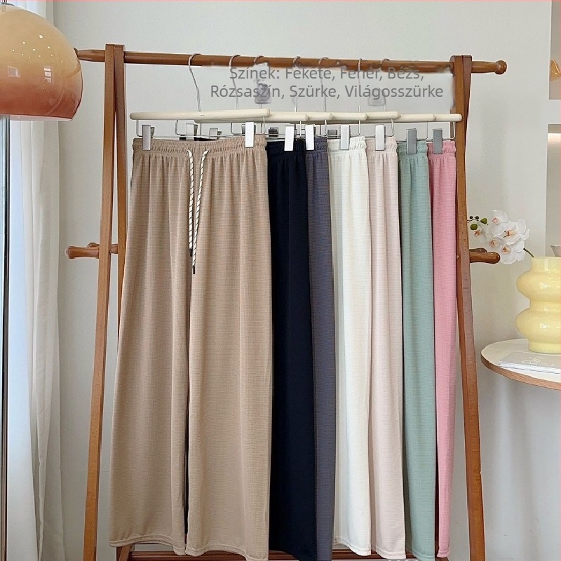 Női magas derekú húzózsinóros, egyenes szabású nadrág, lélegző, minimalistikus és elegáns