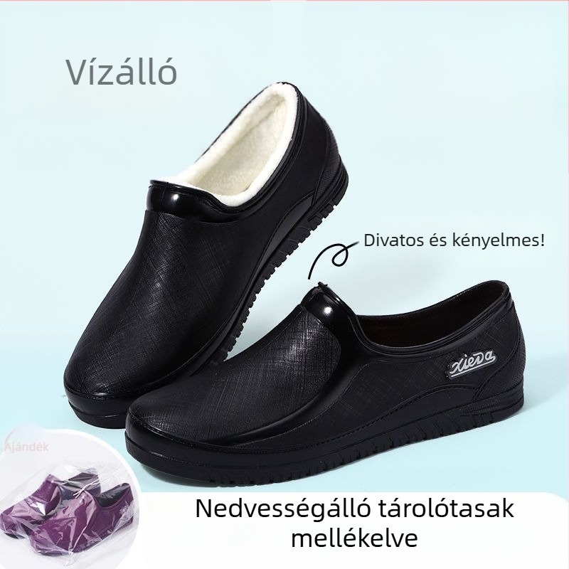 Női rövid esőcsizma fleece-béléssel, vízálló és csúszásmentes, tavasszal és ősszel.