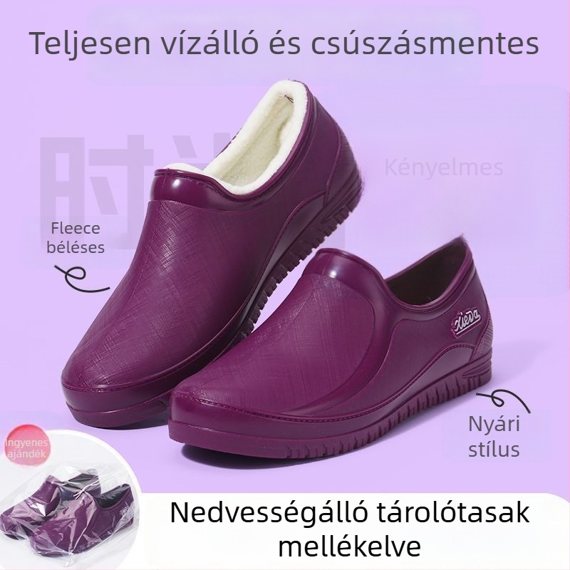 Női rövid esőcsizma fleece-béléssel, vízálló és csúszásmentes, tavasszal és ősszel.