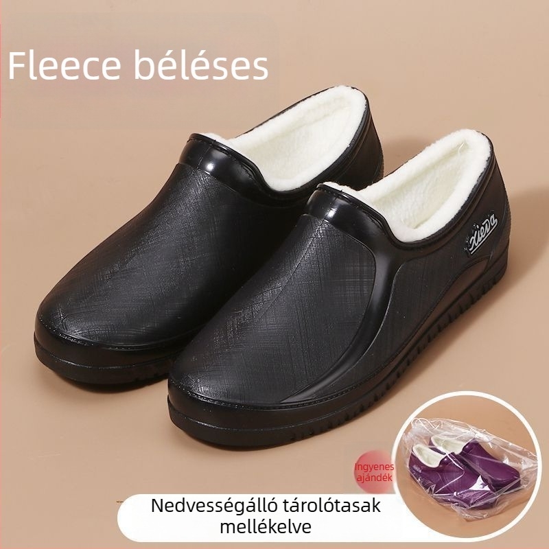 Női rövid esőcsizma fleece-béléssel, vízálló és csúszásmentes, tavasszal és ősszel.