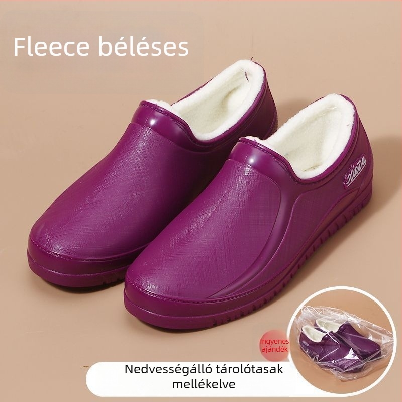 Női rövid esőcsizma fleece-béléssel, vízálló és csúszásmentes, tavasszal és ősszel.