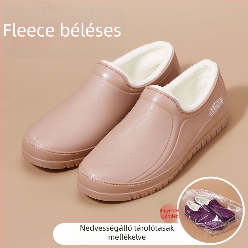 Női rövid esőcsizma fleece-béléssel, vízálló és csúszásmentes, tavasszal és ősszel.