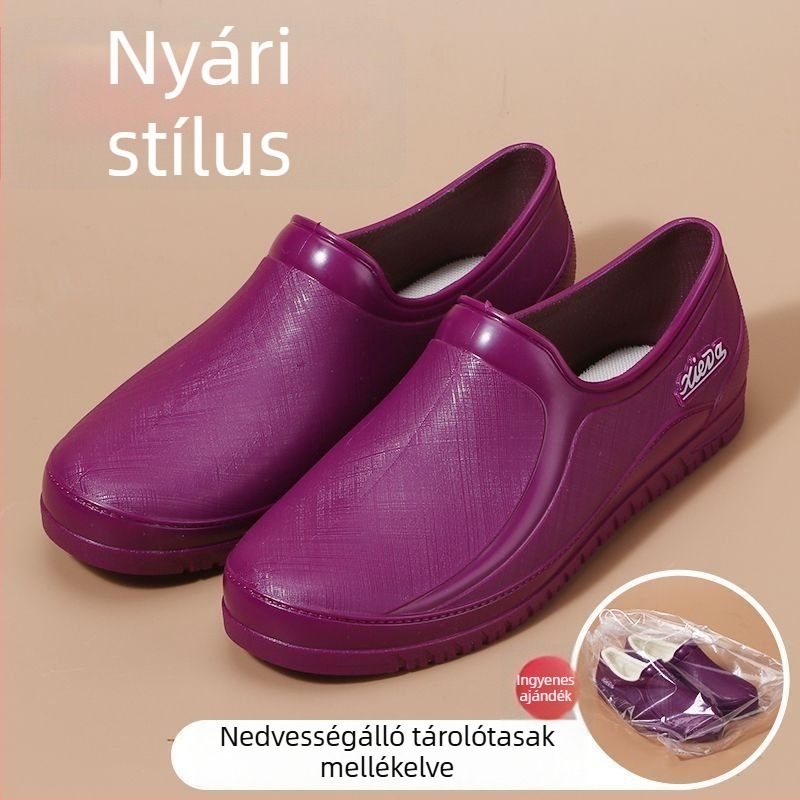 Női rövid esőcsizma fleece-béléssel, vízálló és csúszásmentes, tavasszal és ősszel.
