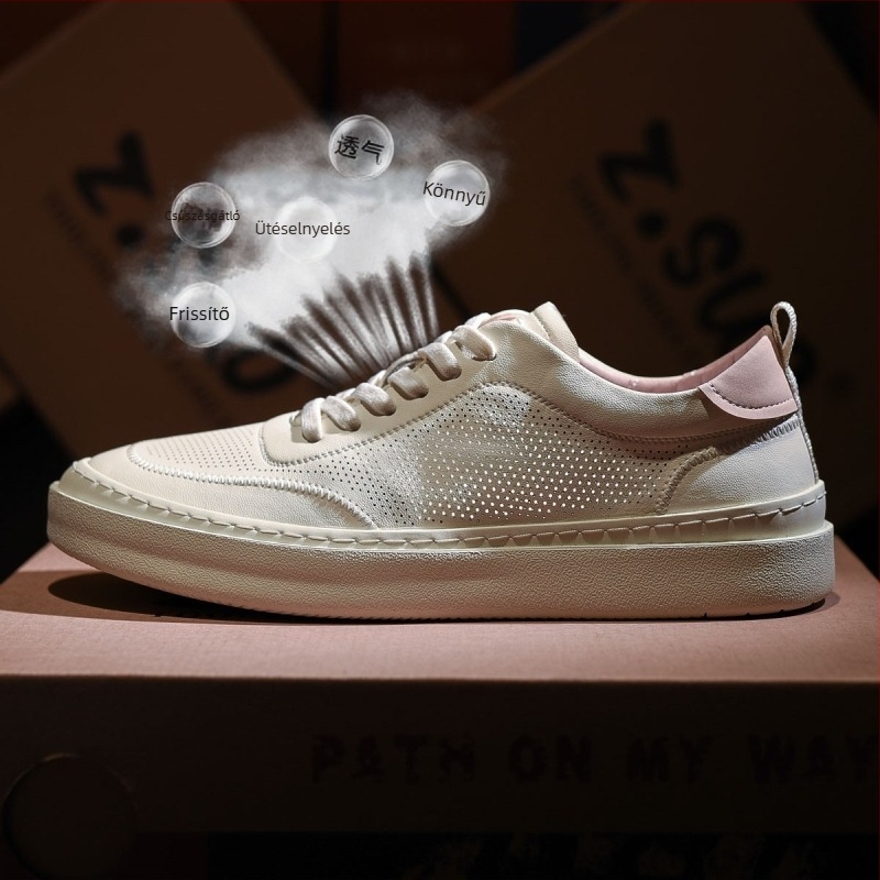Férfi őszi sneakers - Fekete légáteresztő bőrcipő mindennapi viseletre, puha talppal