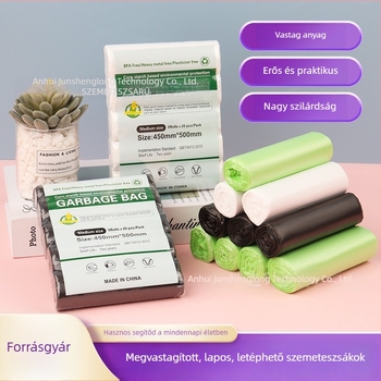 Nemzetközi keményítőalapú biológiailag lebomló egyszer használatos szemeteszacskók, lapos szájú kialakítással, háztartási használatra, nagykereskedelmi forgalom