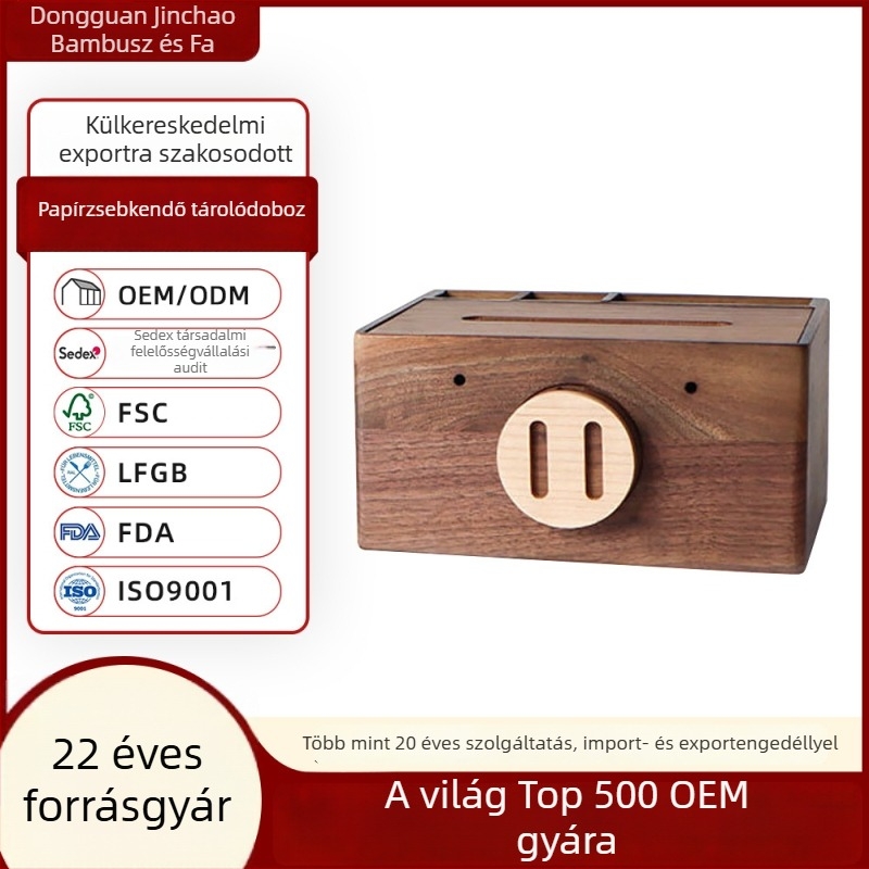 Testreszabható tömörfa zsebkendő-tartó asztali tároló