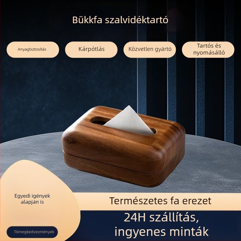 Dió színű fa szalvétatartó – egyszerű asztali tároló nappaliba, hálószobába, konyhába és fürdőbe