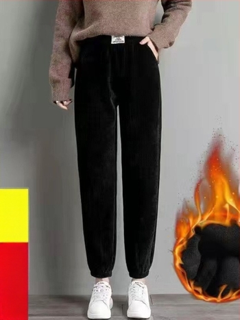 Őszi–téli női harém nadrág fleece-béléssel, lazán szabott, bokáig érő szár, kis méret, vastag casual melegítőnadrág, koreai stílus