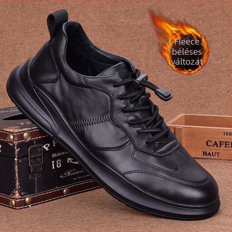 Férfi teljes marhabőr brogues cipők, brit stílus, téli viselet, gumírozott talp, gyapjú bélés
