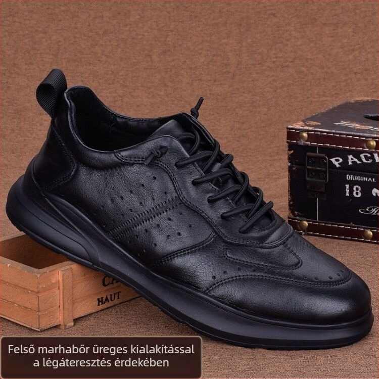 Férfi teljes marhabőr brogues cipők, brit stílus, téli viselet, gumírozott talp, gyapjú bélés