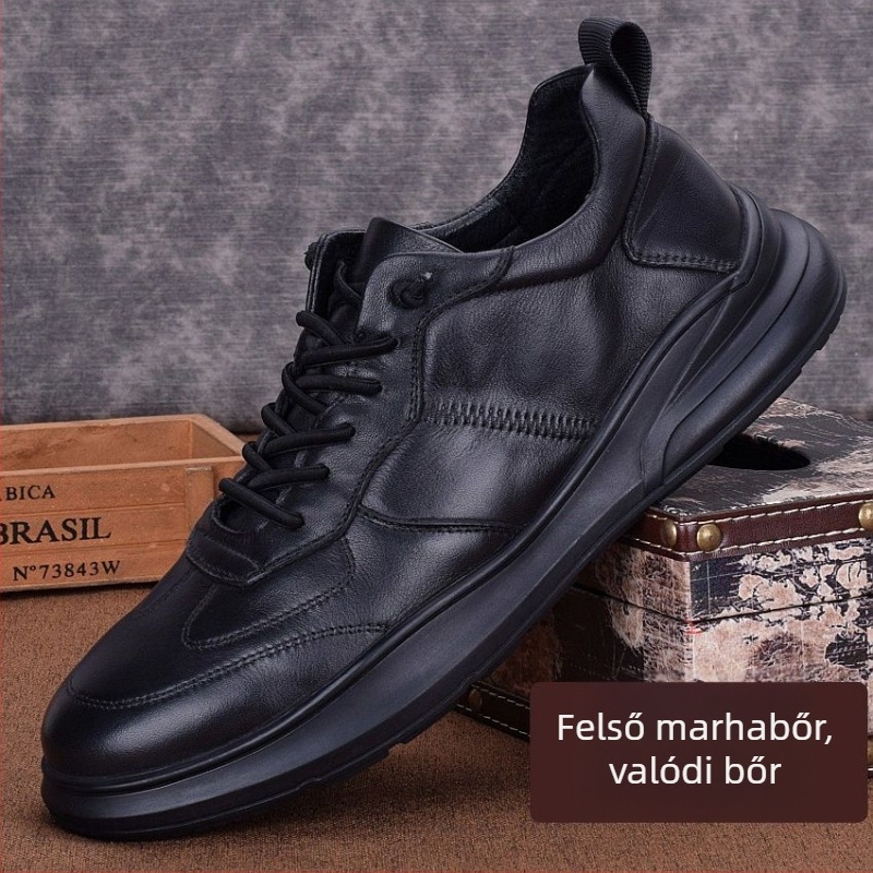 Férfi teljes marhabőr brogues cipők, brit stílus, téli viselet, gumírozott talp, gyapjú bélés