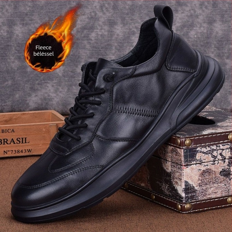 Férfi teljes marhabőr brogues cipők, brit stílus, téli viselet, gumírozott talp, gyapjú bélés