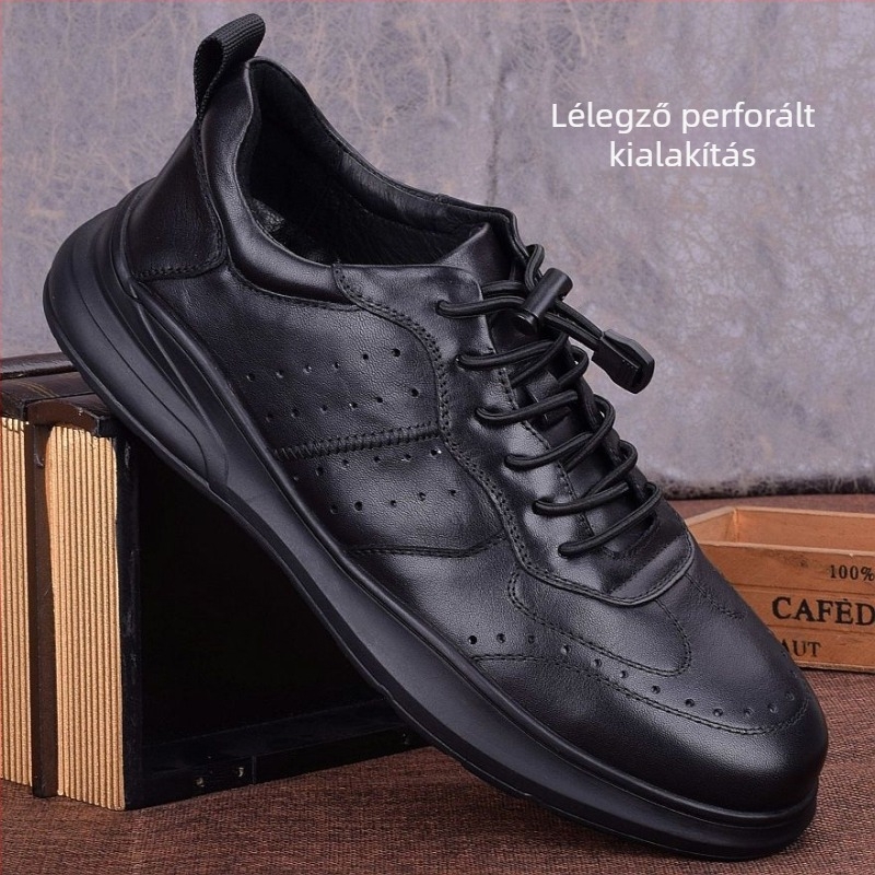 Férfi teljes marhabőr brogues cipők, brit stílus, téli viselet, gumírozott talp, gyapjú bélés